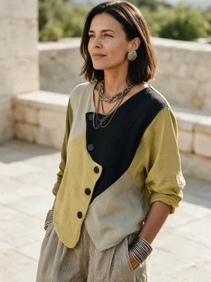 Catherine - Asymmetric Color-Block Knit Sweater