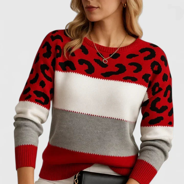 LIA – COLOR BLOCK PRINT SWEATER