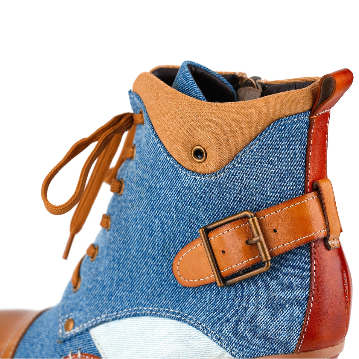 Denim and Leather Two-Tone Ankle Boots