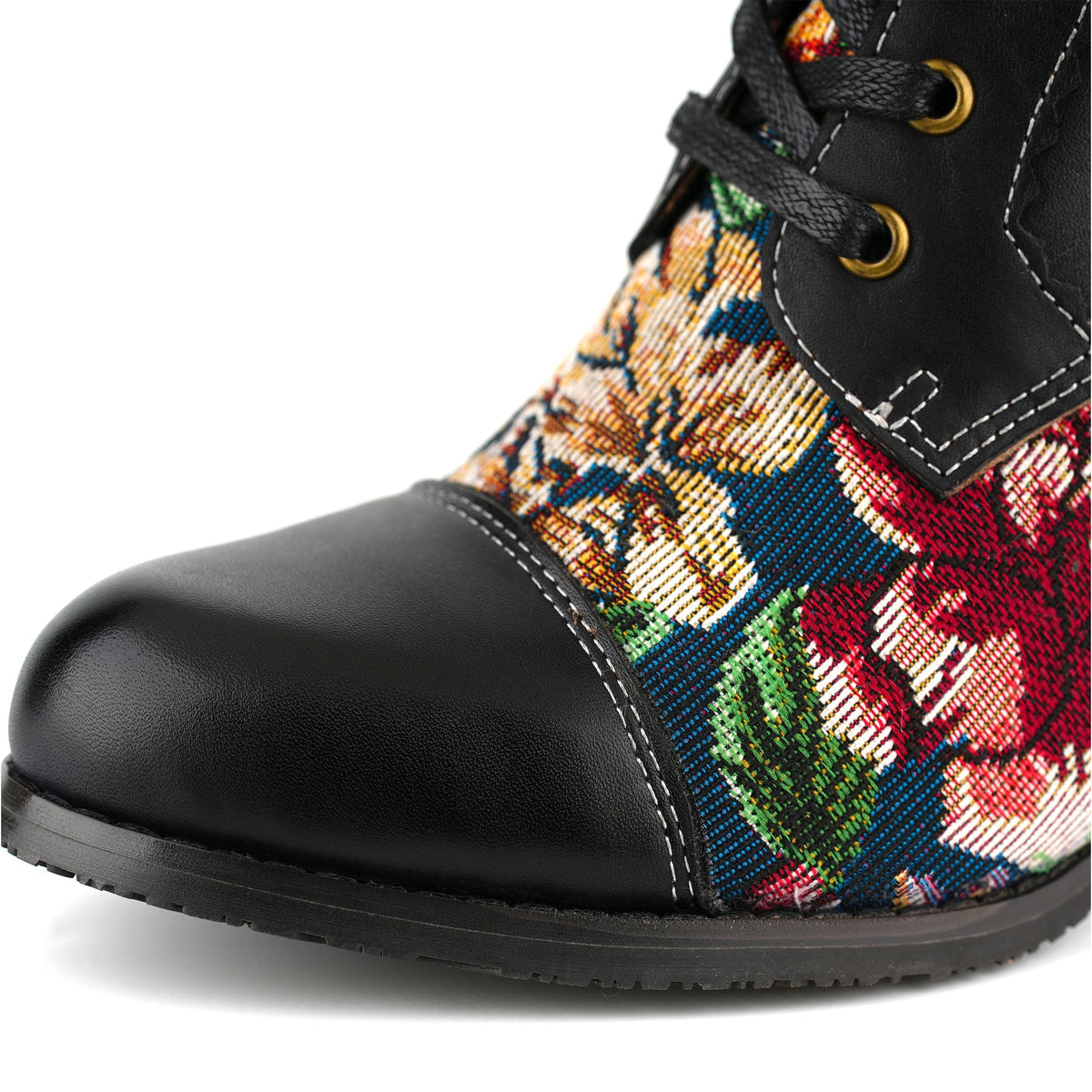 Vintage Floral Tapestry Ankle Boots