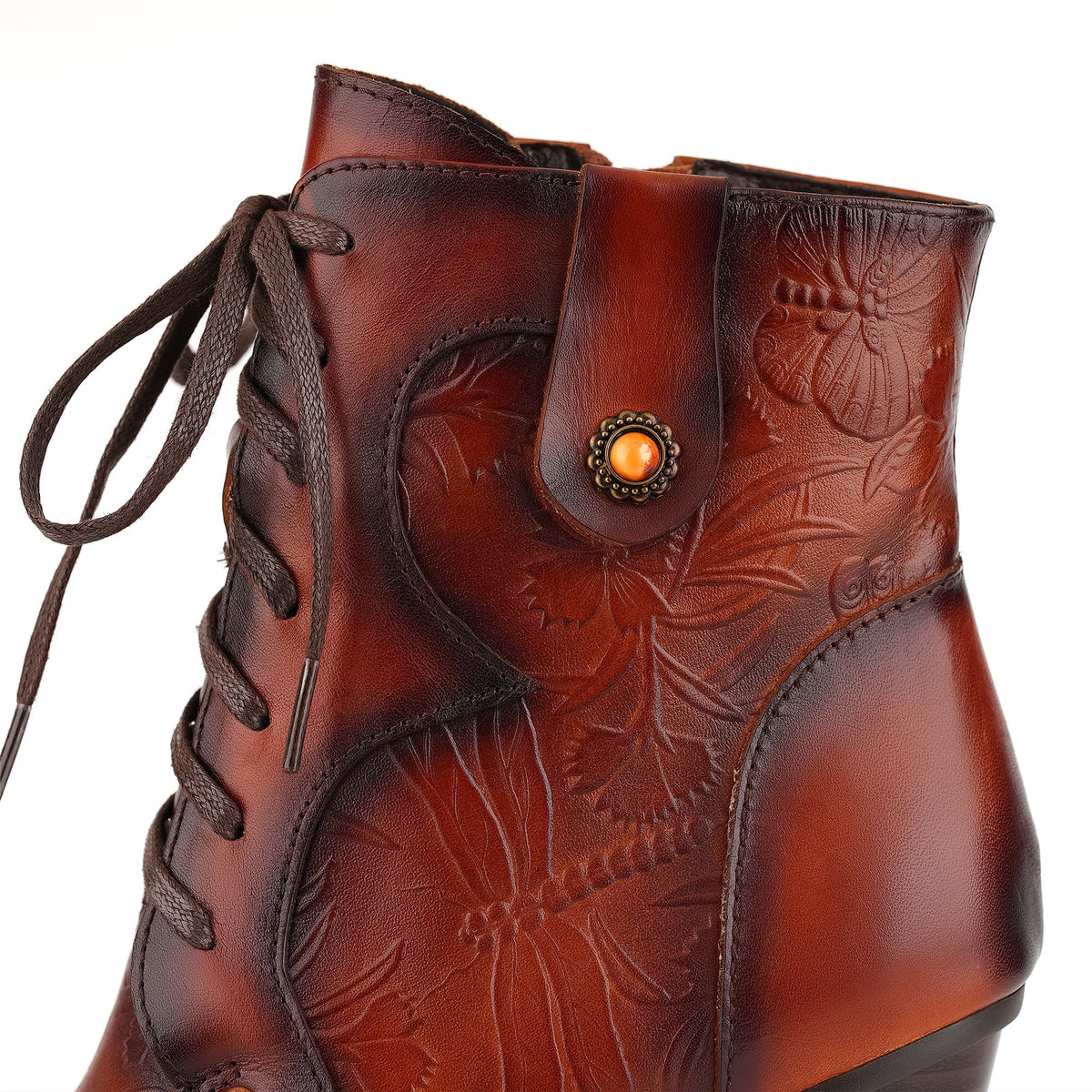 Vintage Embossed Leather Ankle Boots