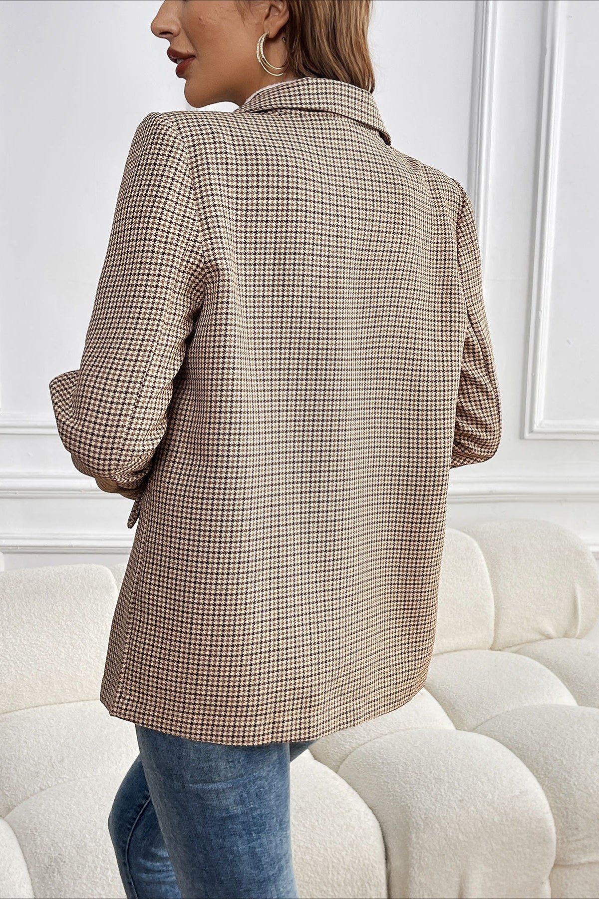 Vintage Houndstooth Elegant Casual Blazer