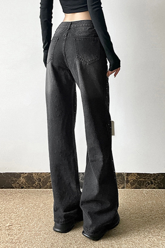 Washed Gradient Rhinestone Jeans