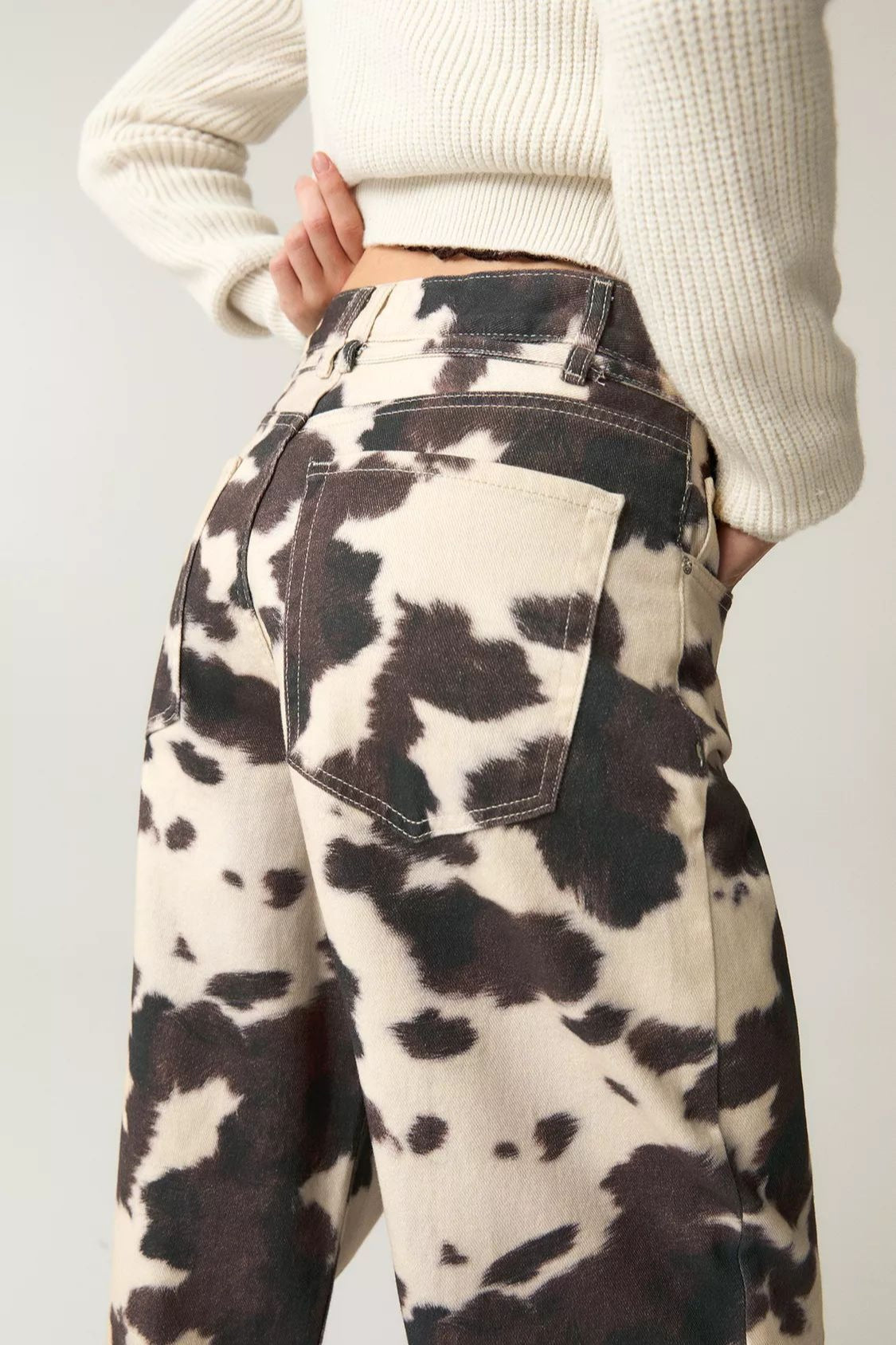 Vintage Cow Print Casual Jeans
