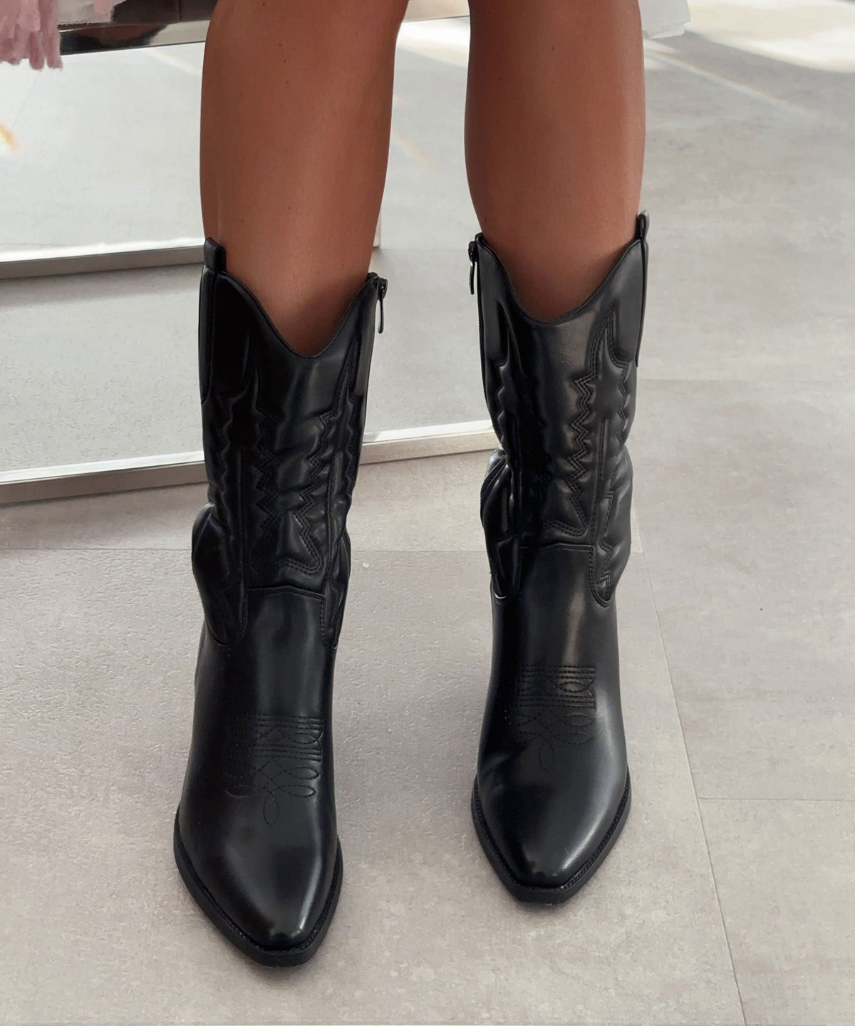 Selenay Black Mid-Calf Cowboy Boots for Women