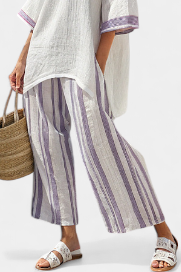 Allegra — Comfortable T-Shirt and Striped Bamboo Pants