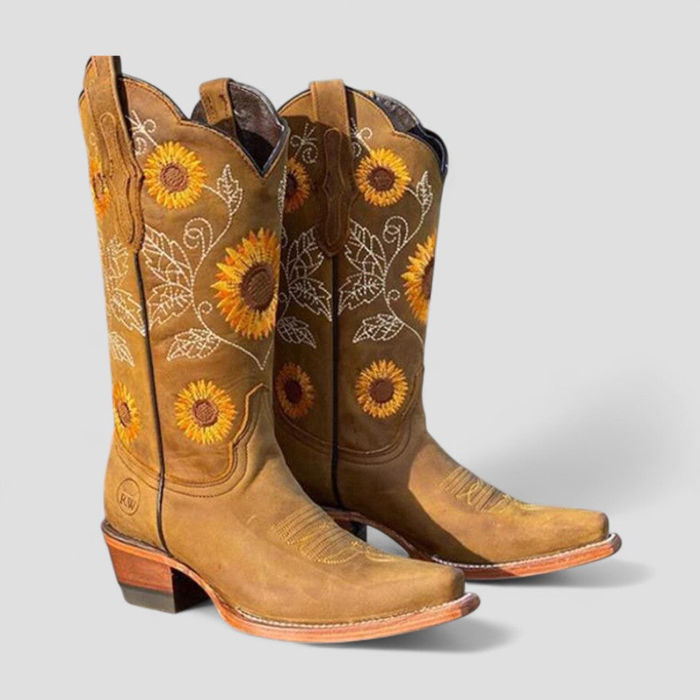 High Cowboy Boots with Floral Embroidery for Women