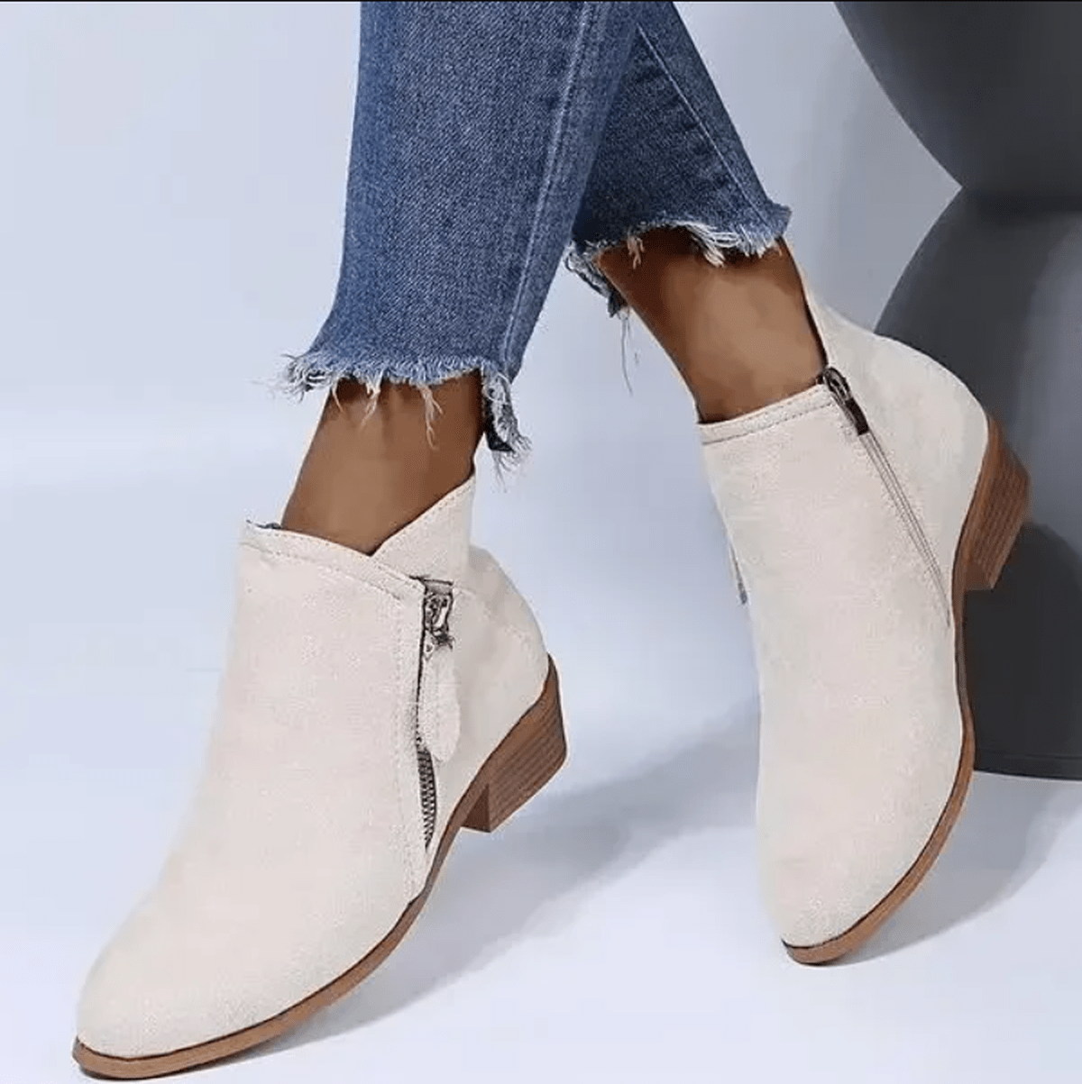 Suede Ankle Boots with Wooden Heel for Women