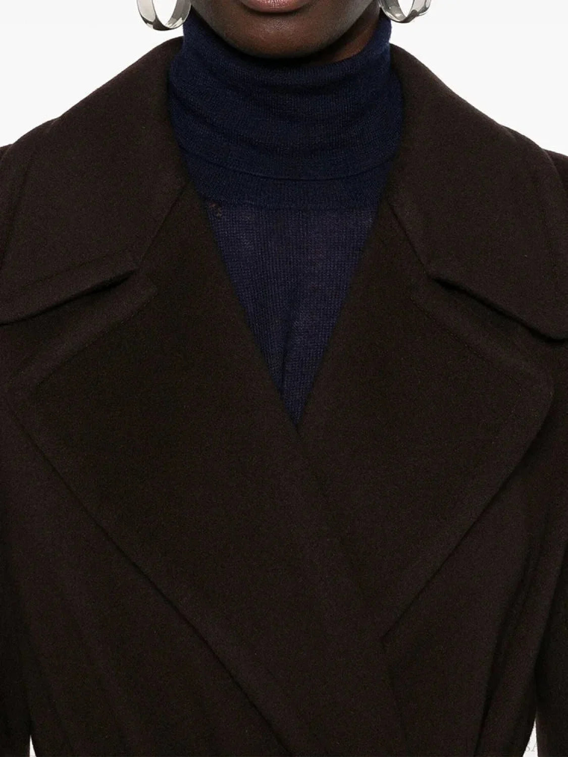 Brown Woolen Lapel Slim Overcoat