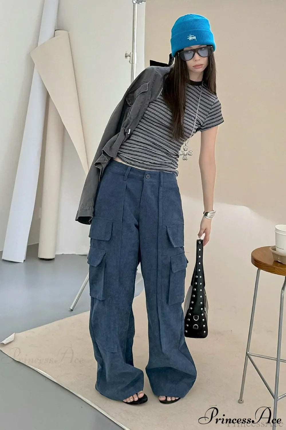Corduroy Paneled Double Pocket Cargo Pants