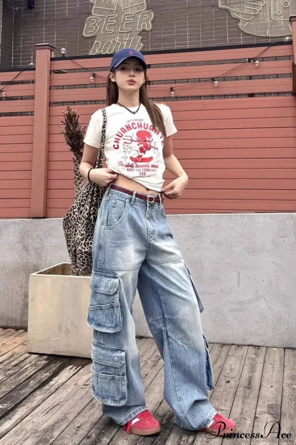 Denim Loose Multi-Pocket Wide Leg Cargo Pants