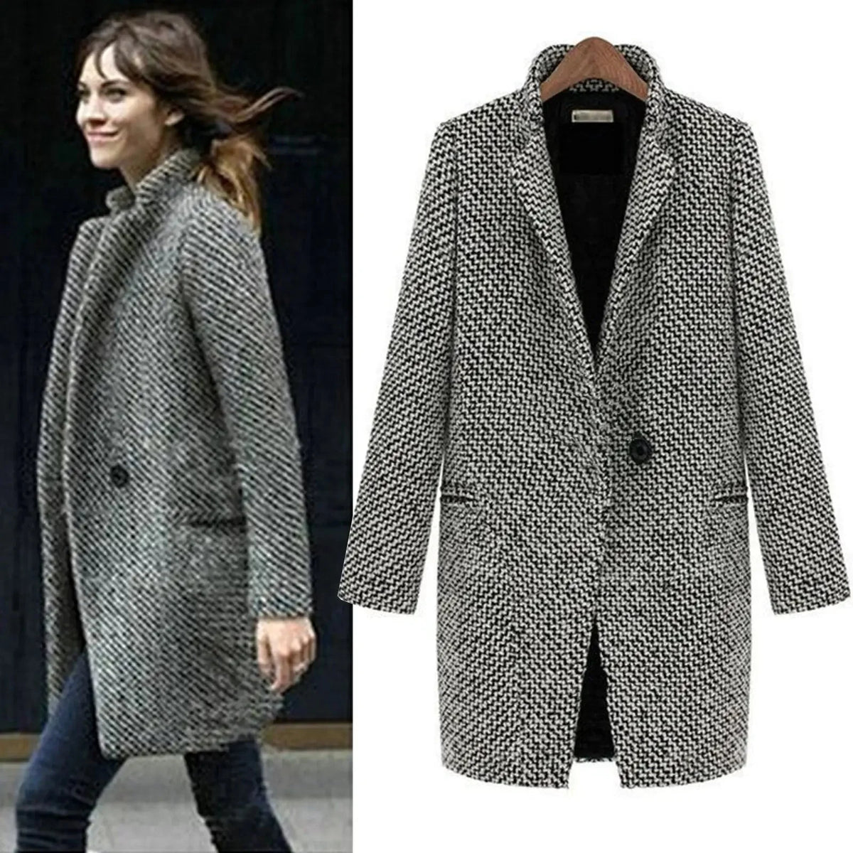 Maya Patterned Long Single-Button Coat