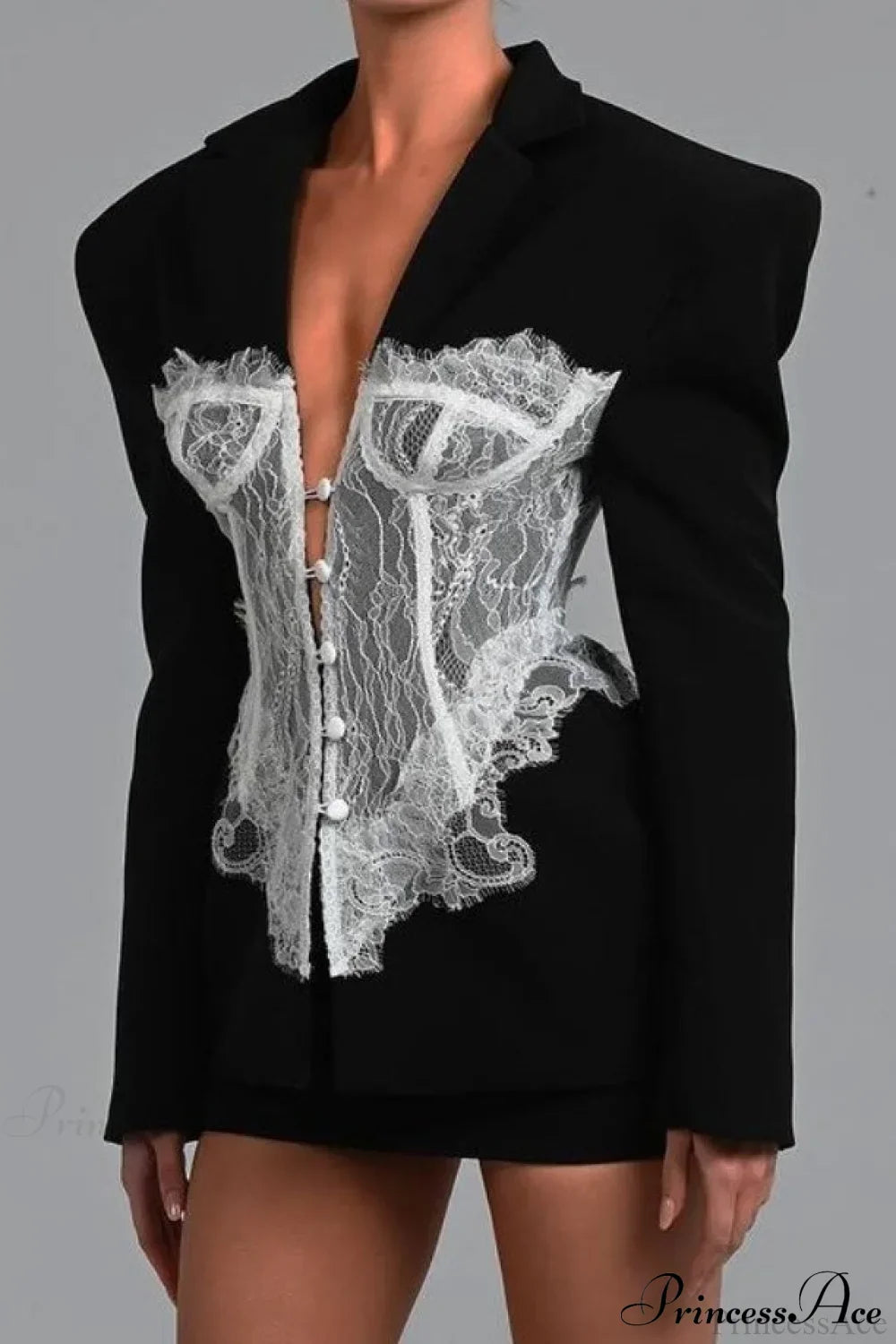 Lace Panel Sexy Fitted Shoulder Blazer