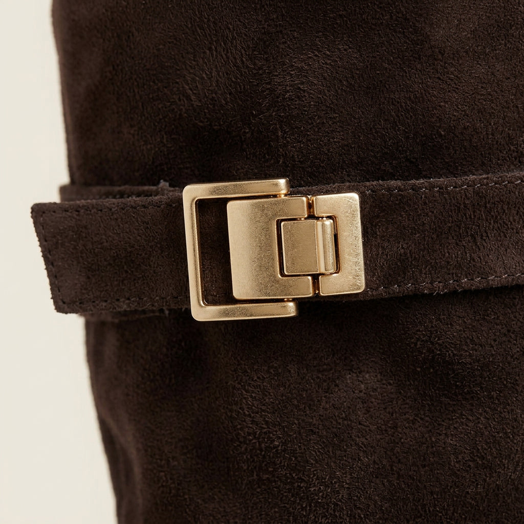 Botas Altas Efecto Ante con Tacón Bajo para Mujer