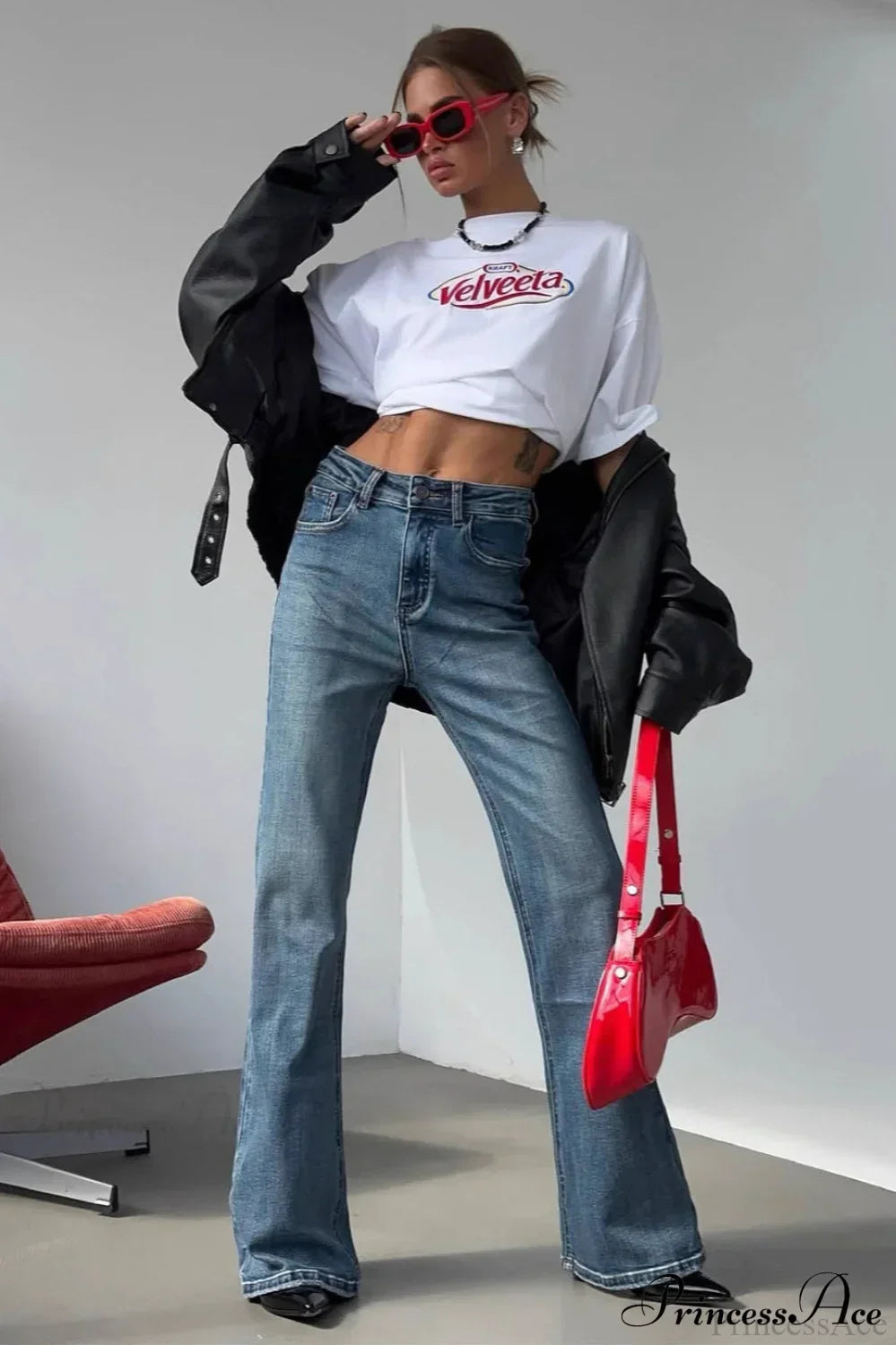 Retro Washed High Waist Slim Flare Jeans