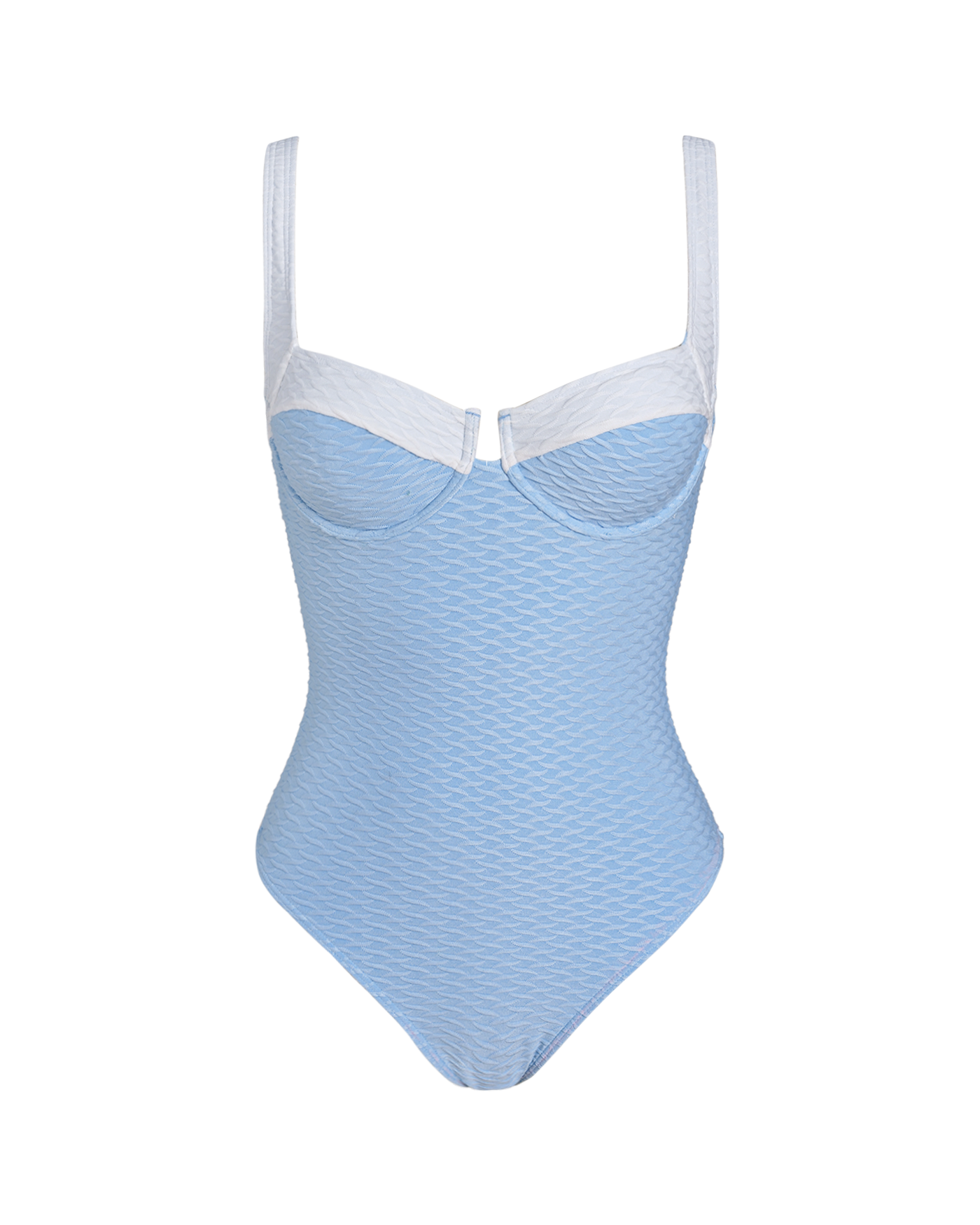 One-Piece Swimsuit with Rings and Blue Texture