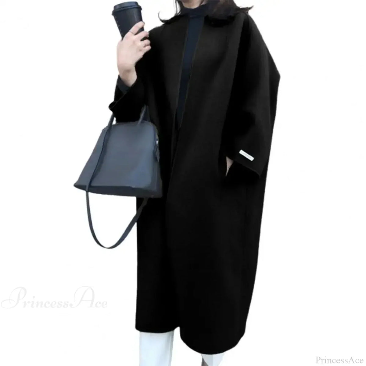 Woolen Cardigan Solid Color Long Overcoat