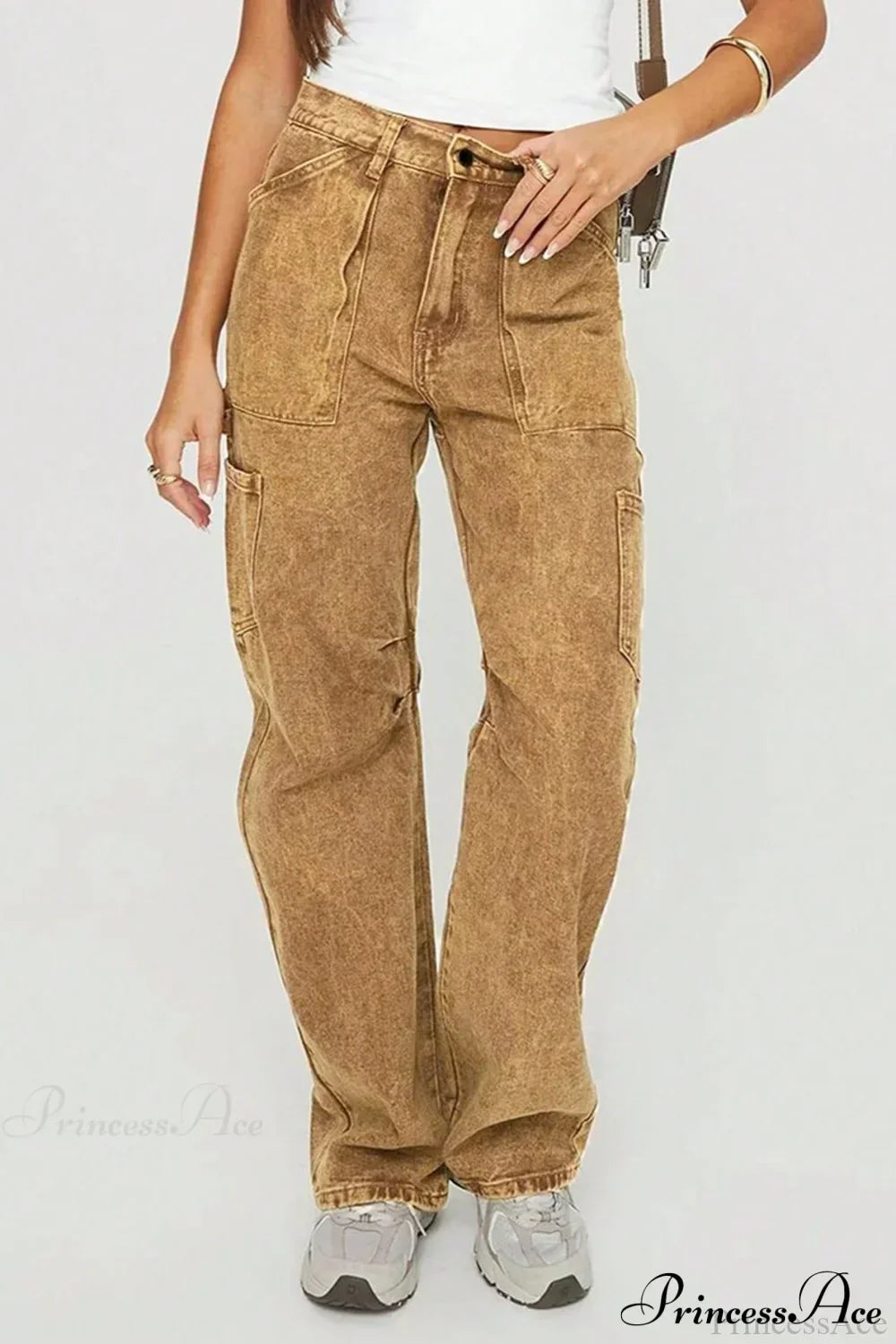 Y2K Washed Brown Straight Leg Cargo Jeans