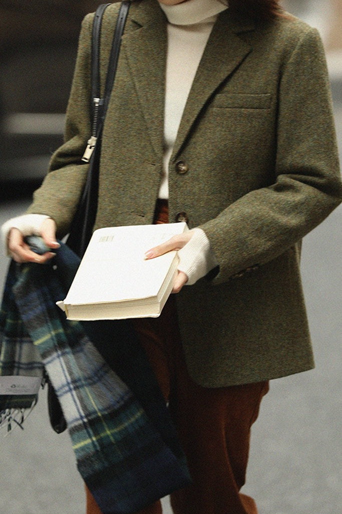 Wool Blend Single Breasted Blazer