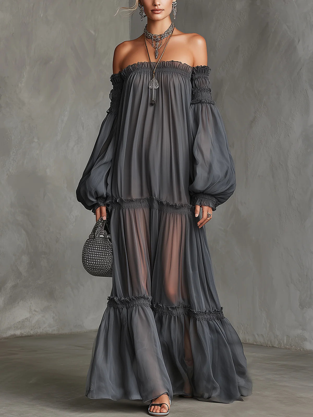 Vera | Sheer Off-Shoulder Maxi Dress