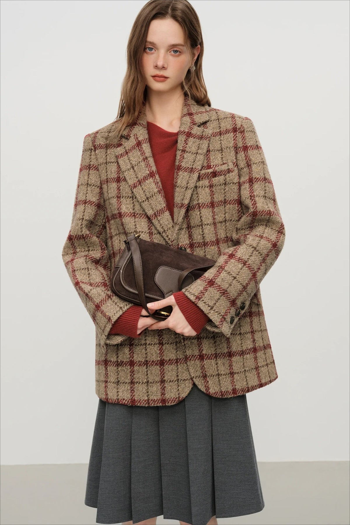 Retro Plaid Short Blazer Blazer