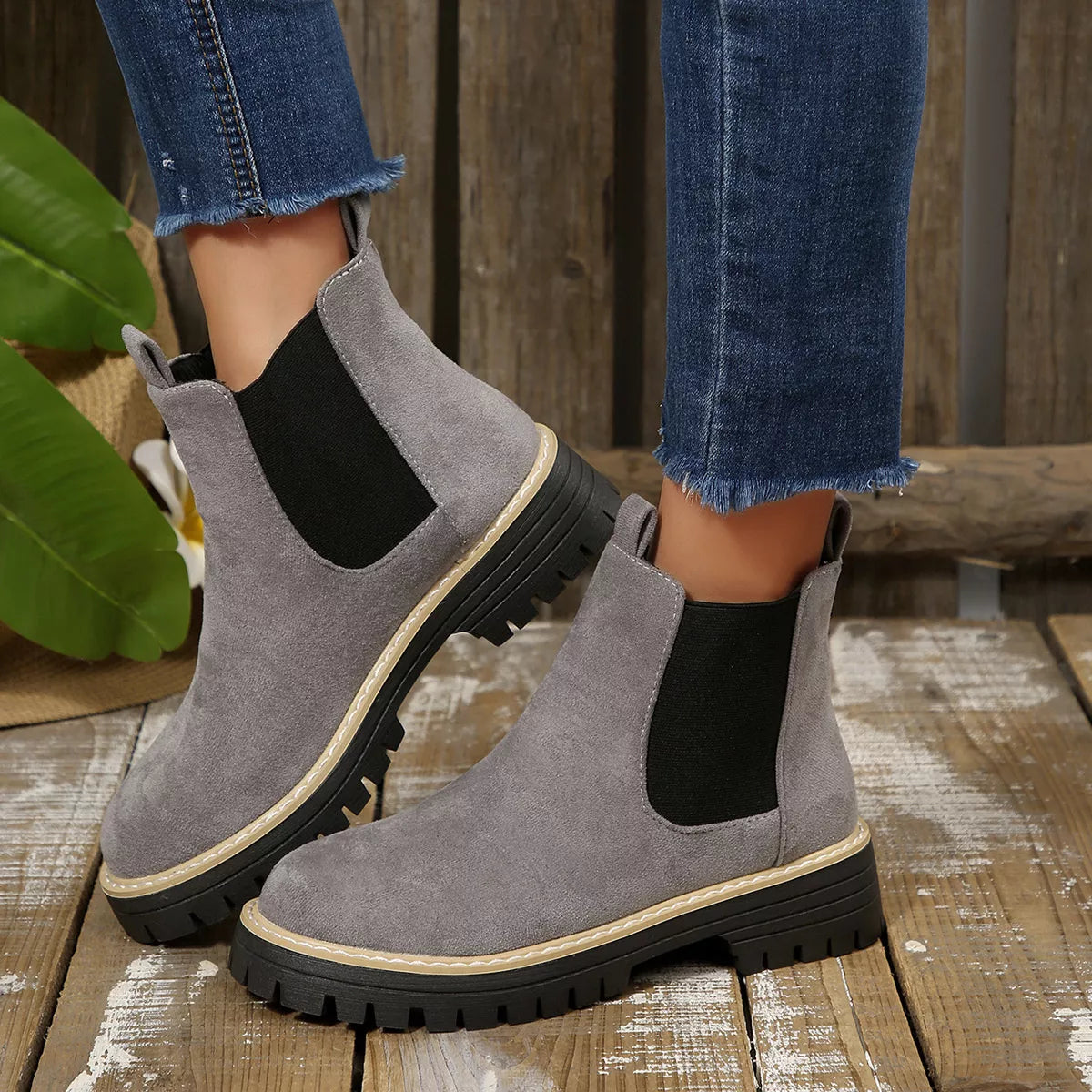 Botines Mujer Tacón Ancho Bloque Punta Redonda - Botas Tobilleras Cómodas Otoño Invierno