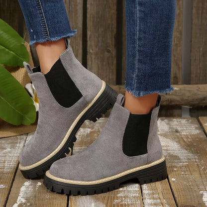 Botines Mujer Tacón Ancho Bloque Punta Redonda - Botas Tobilleras Cómodas Otoño Invierno