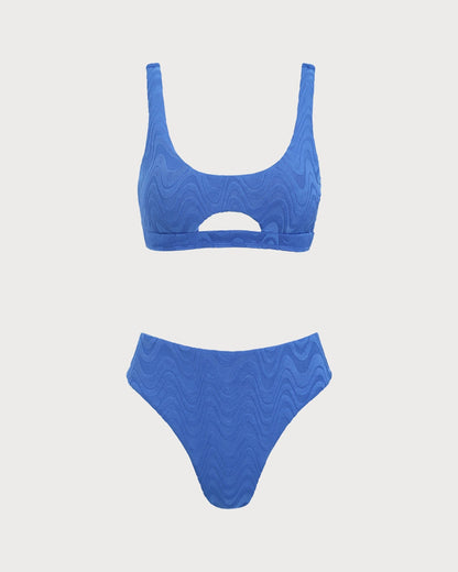 Textured Bikini Set U Neck Royal Blue