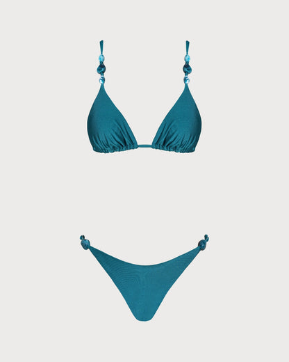 Wrinkled Triangle Bikini Set Turquoise