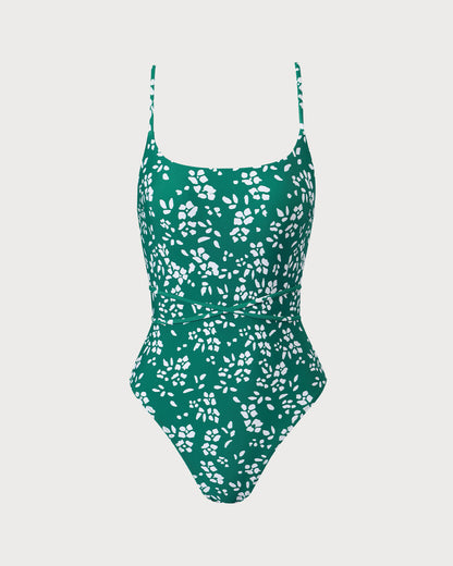 One-Piece Floral Knit Swimsuit for Women