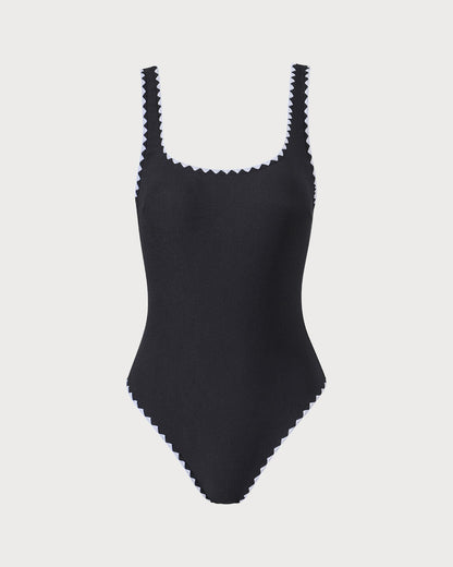 One-Piece Swimsuit with Contrast Stripes in Black