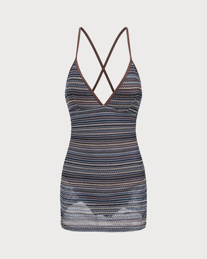 One-Piece Backless Striped Swimsuit