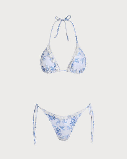 Blue Floral Tie Bikini Set