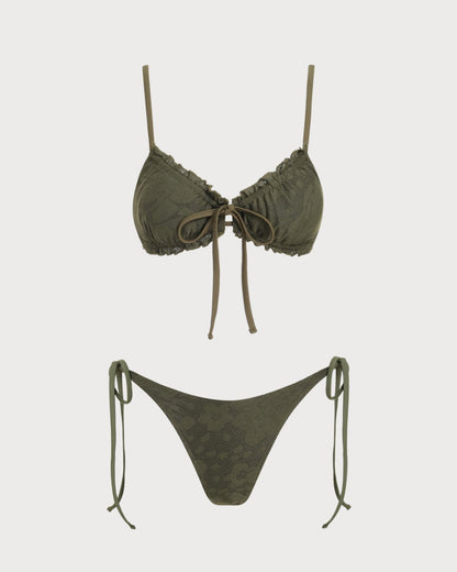 Military Green Jacquard Bikini Set