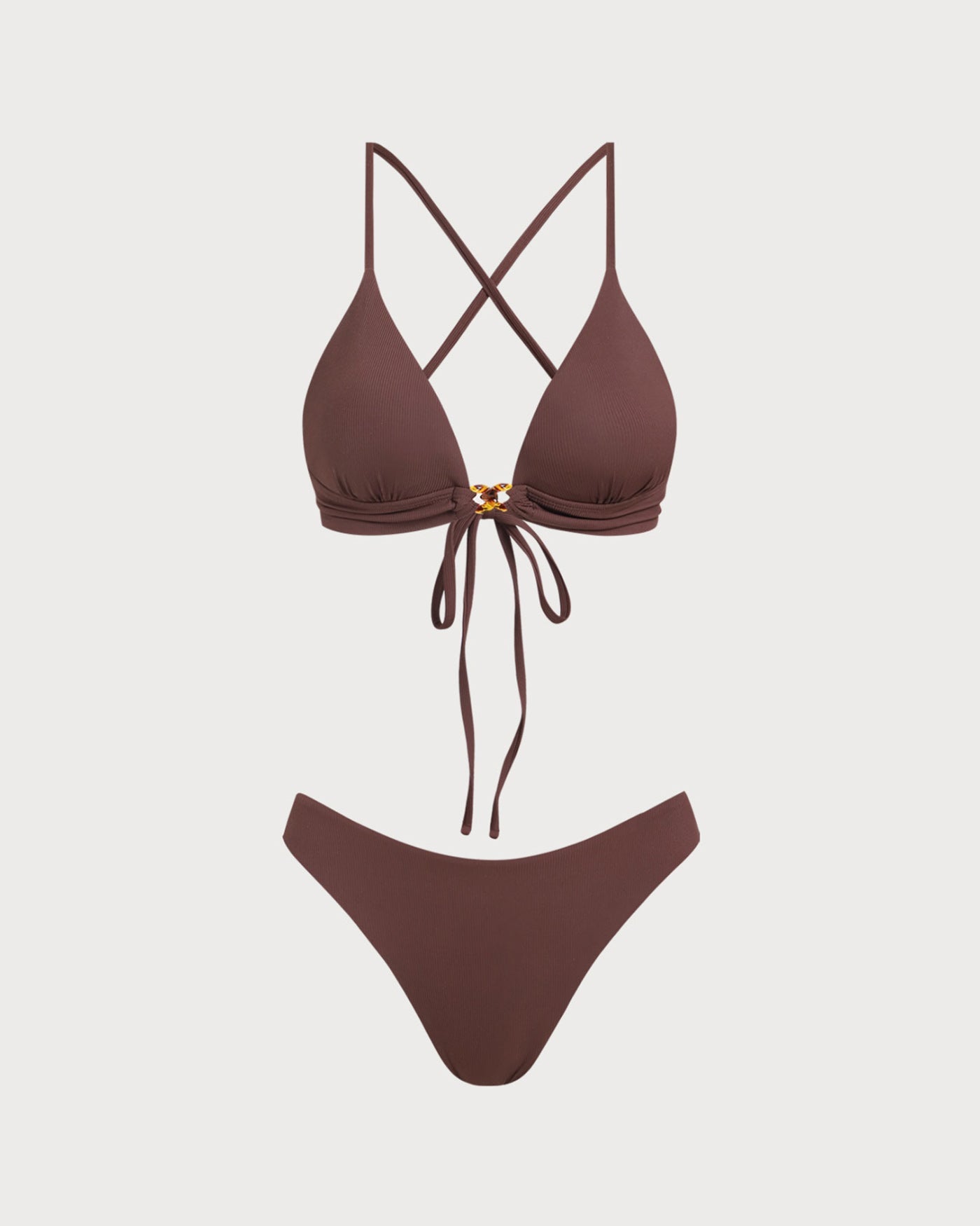 Brown Striped Knot Bikini Set