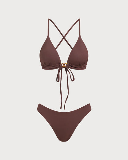 Brown Striped Knot Bikini Set
