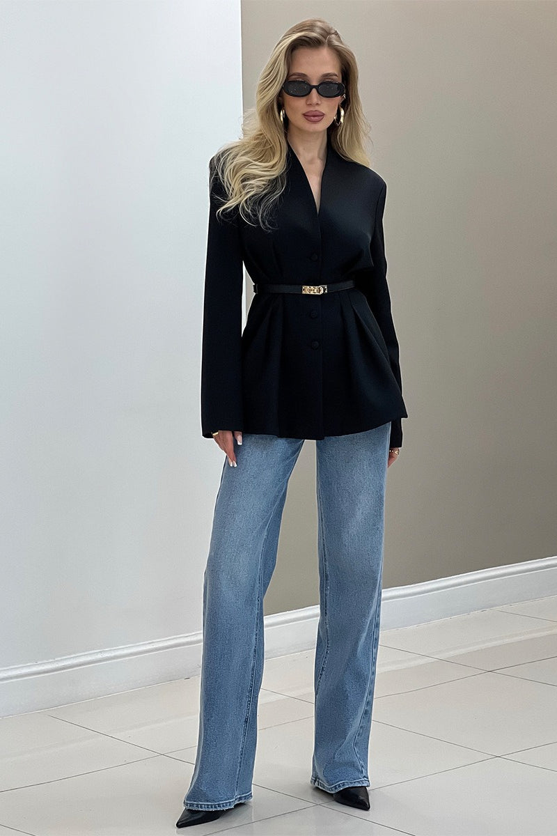V Neck Waist Detail Blazer