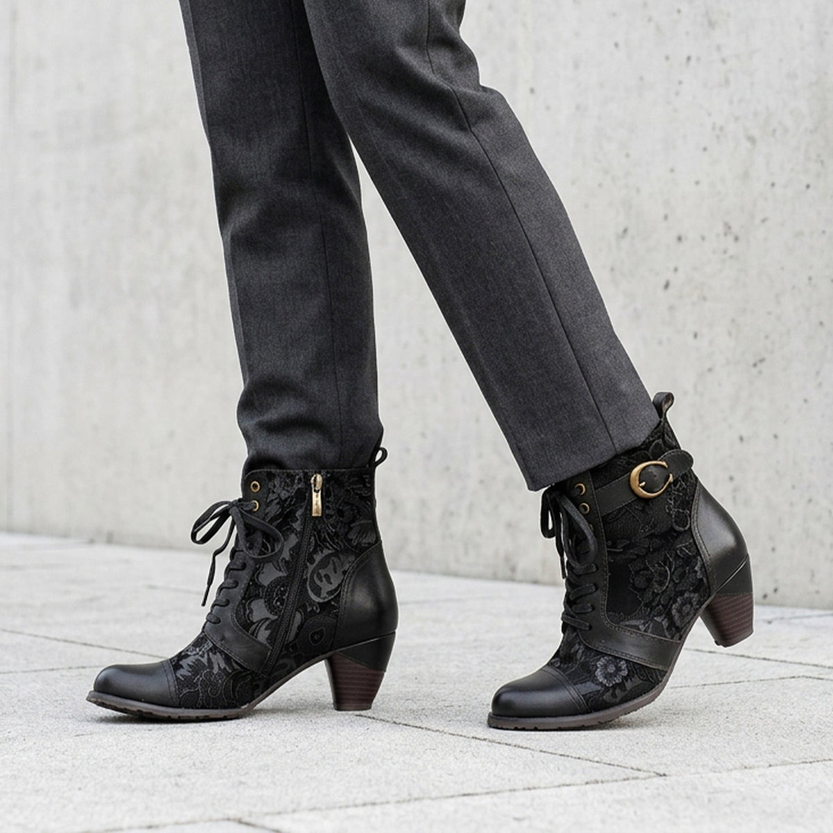 Timeless Grace Floral Lace-Up Ankle Boots