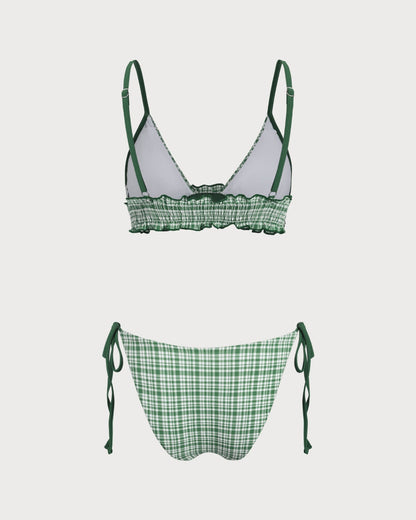 Green Checkered Bikini Set with Drawstring
