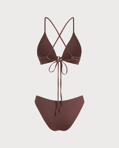 Brown Striped Knot Bikini Set