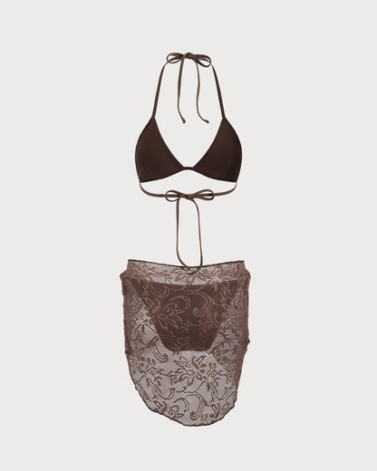 Brown Textured Bikini Halter