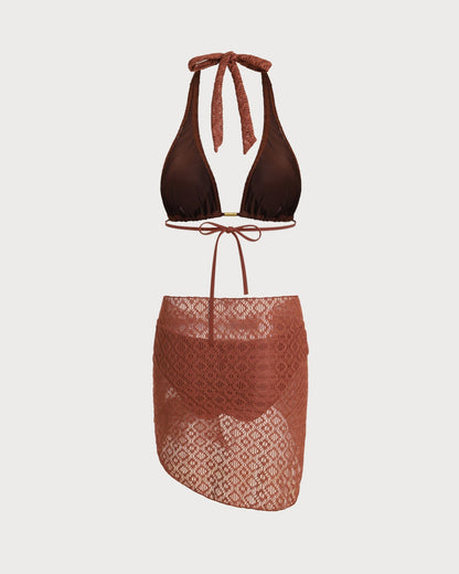 Set of Three Jacquard Pieces in Brown