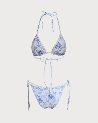 Blue Floral Tie Bikini Set