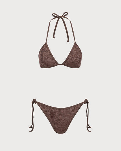 Brown Textured Bikini Halter