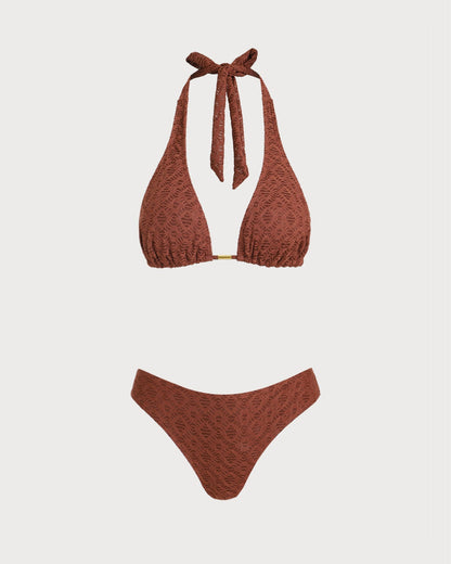 Set of Three Jacquard Pieces in Brown