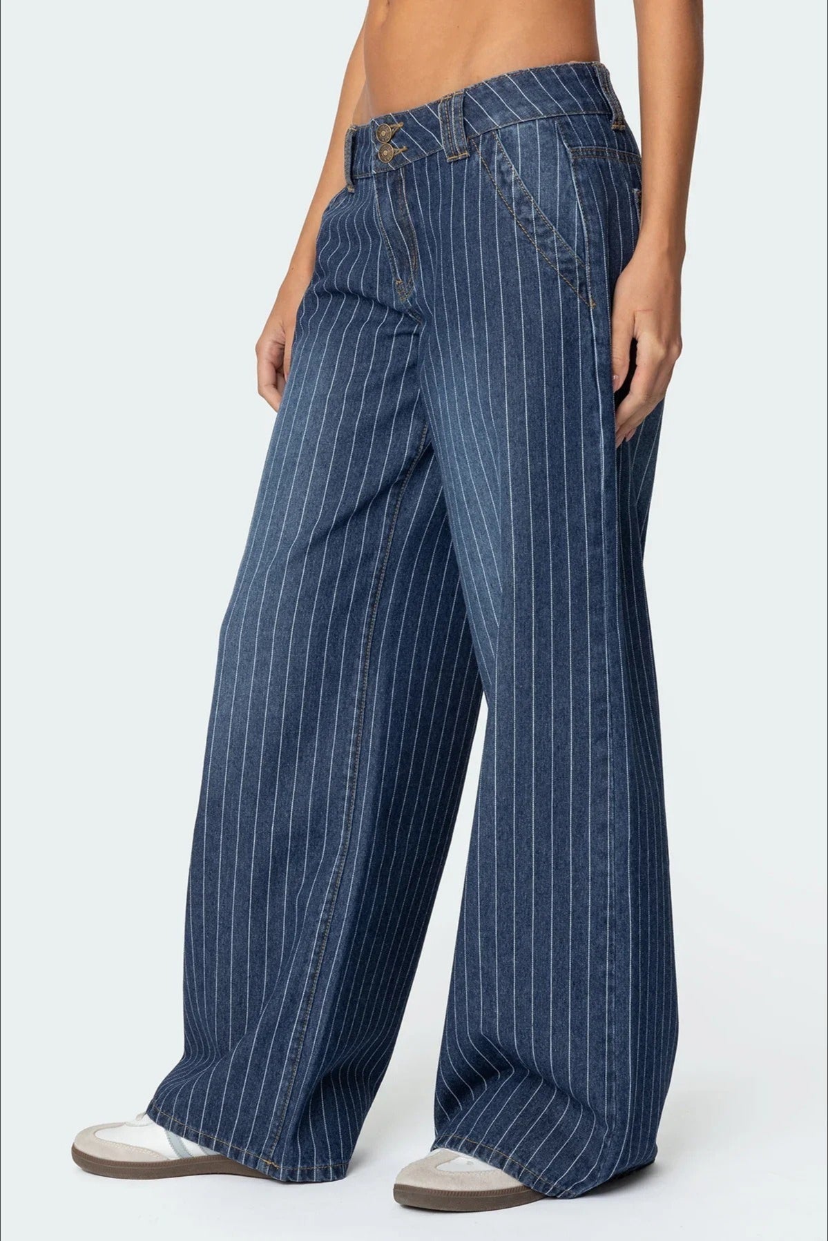 Striped Low Rise Wide Leg Jeans