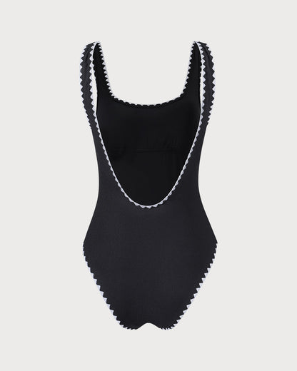 One-Piece Swimsuit with Contrast Stripes in Black