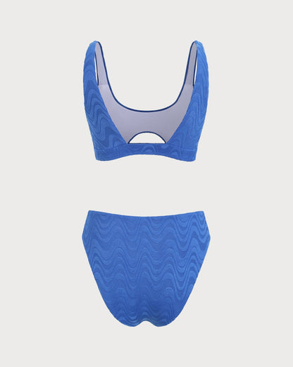 Textured Bikini Set U Neck Royal Blue