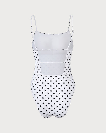 Backless One-Piece Swimsuit with White Polka Dots