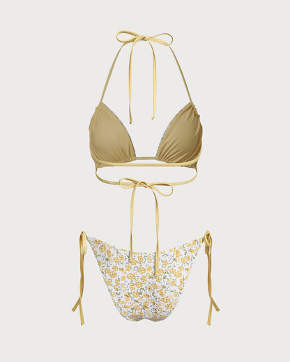 Yellow Floral Triangle Bikini Set